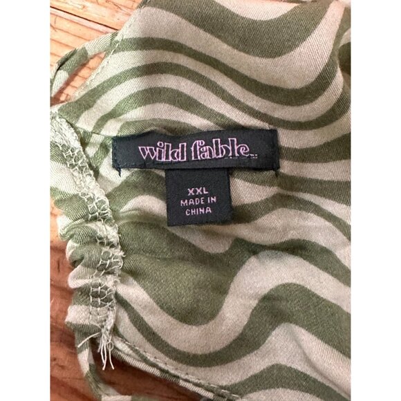 Wild Fable XXL Green Wavy Print Strappy Midi Dress Keyhole Babydoll Y2K Jungle - Picture 3 of 9